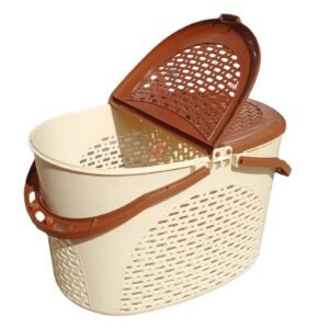 Cat Carrier Basket – Large Off White Plastic Carry Basket with Lid & Handle