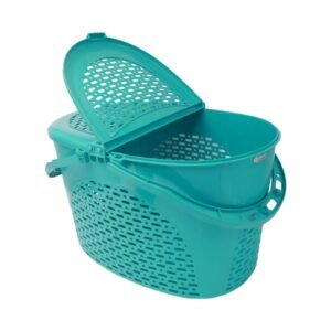Cat Carrier Basket – Large Blue Plastic Carry Basket with Lid & Handle