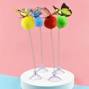 Random Color Cat Feather Spring Ball Toy with Suction Cup