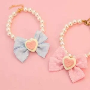 Spring Summer Cute Pet Dog Cat Love Bowknot Pearl Necklace