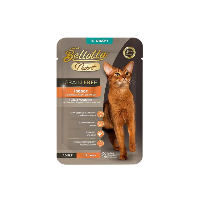 Bellotta Nutri Plus Grain Free Pouch Indoor Tuna & Whitefish Gravy 70gm