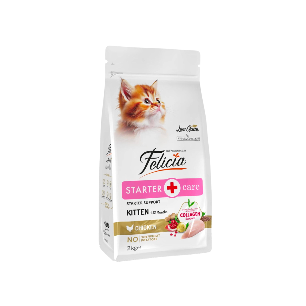 Felicia Low Grain Hypoallergenic Collagen Support Dry Cat Food Starter Care Kitten Chicken 12KG