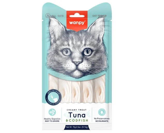 Wanpy Creamy Cat Treat Tuna & Cod Fish 70gm (5×14gm)