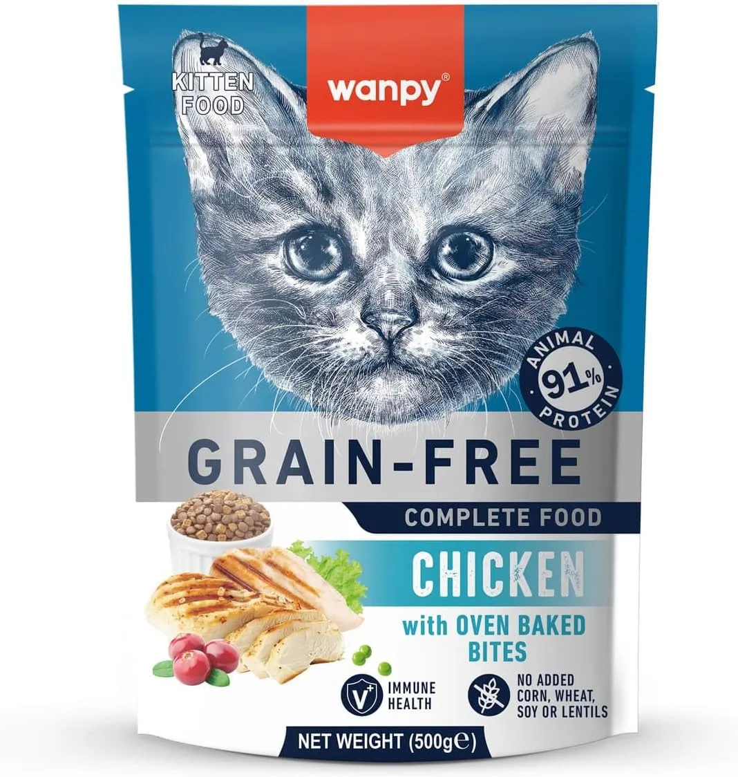 Wanpy Grain Free Super Premium Dry Cat Food Kitten Chicken 500gm