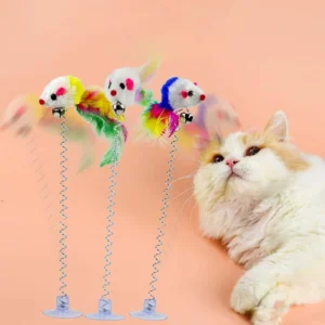 Spring Cat Toy Interactive Suction Cup with Spring Mouse Feather