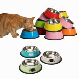 Stainless Steel Cat Food & Water Bowl – Non-Slip Rubber Base | 15cm