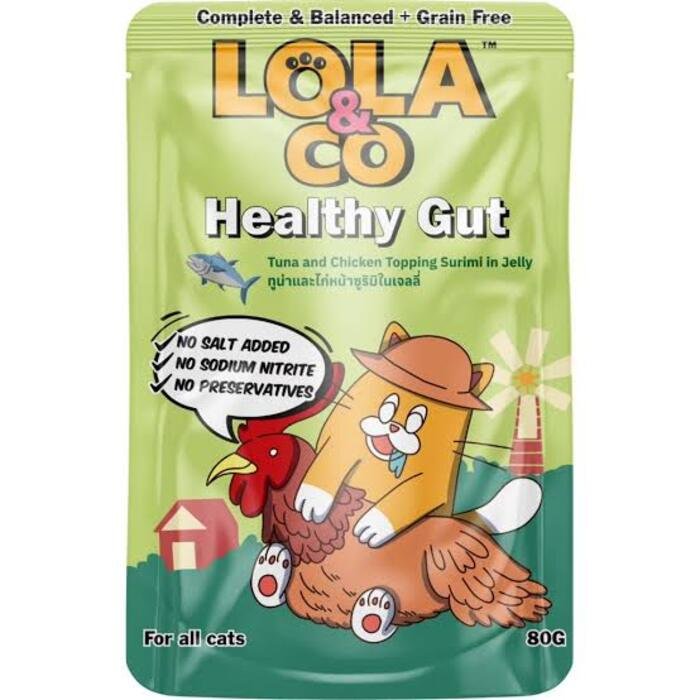 Lola & Co HEALTHY GUT Pouch Tuna & Chicken Topping Surimi in Jelly for All Cats 80gm