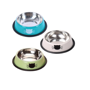 Steel pet bowls designed for cats and small dogs
