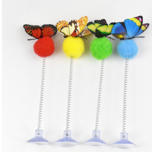 Interactive cat toy featuring a plush ball and a butterfly