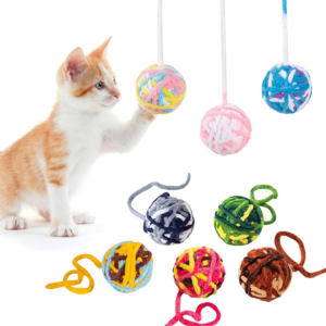 Colorful Woolen Yarn Balls designed as interactive toys for cats.